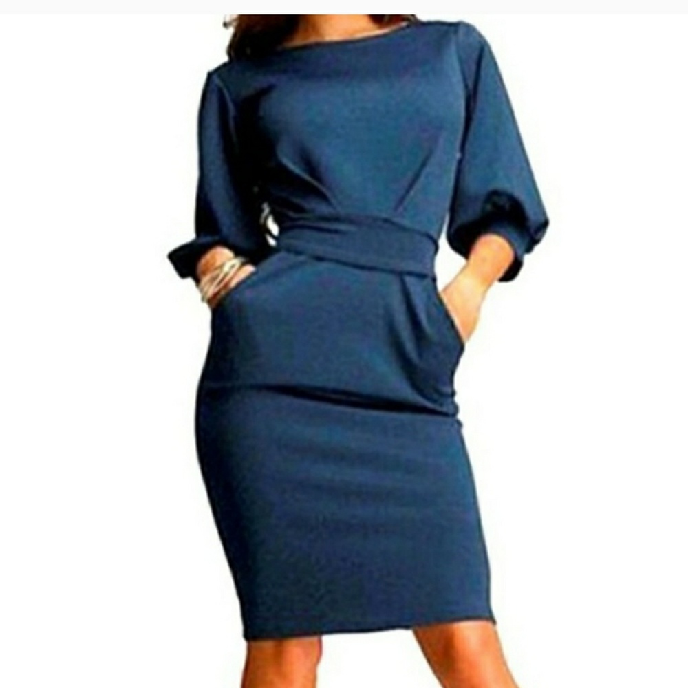 Ladies blue pocket casual dress